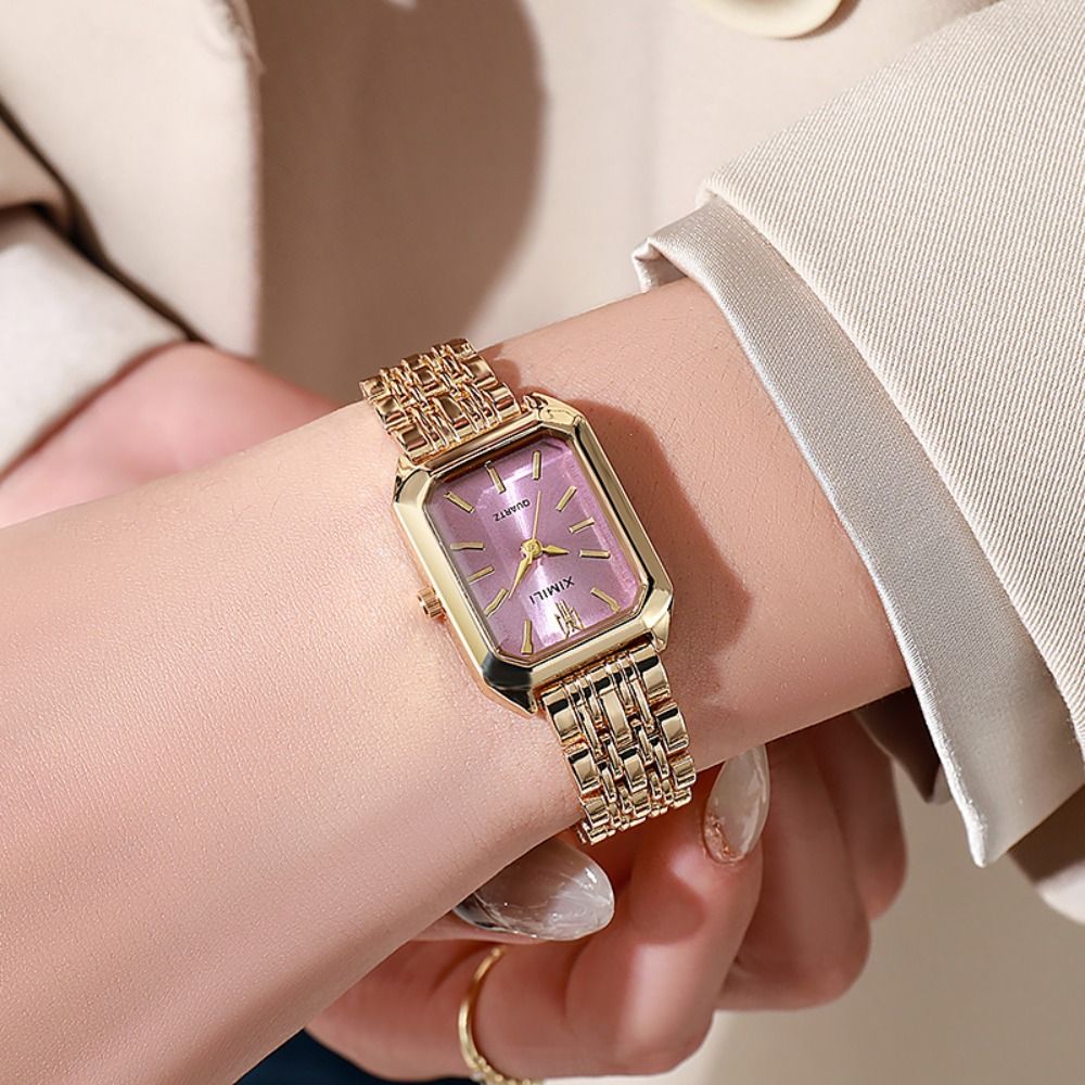 Canvas Strap Watch - นาฬิกาควอตซ์สแตนเลสแฟชั่น สายพับ นาฬิกาข้อมือผู้หญิง ของขวัญหรูหรา สายสี่เหลี่ยม นาฬิกาสำหรับนักเรียน