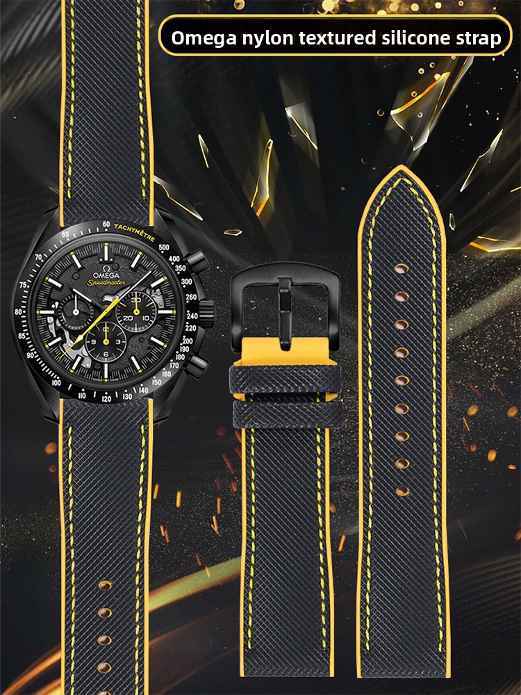Omega Watch Speedmaster - สายนาฬิกาแบบมีพื้นผิวไนลอน เหมาะสำหรับโอเมก้า สปีดมาสเตอร์ ดาร์ค ไซด์ ออฟ