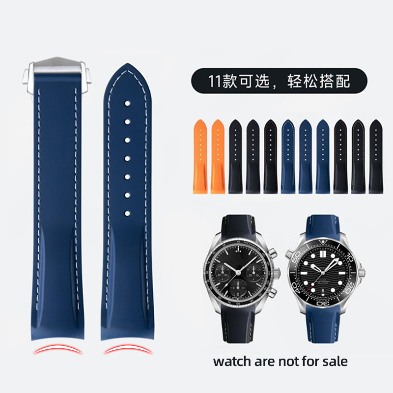 Omega Watch Speedmaster - ปลายโค้งยางซิลิโคนสำหรับโอเมก้า ซีมาสเตอร์ 300 สปีดมาสเตอร์กันน้ำสายนาฬิกาสีฟ้าสีดำ 20 มม.21