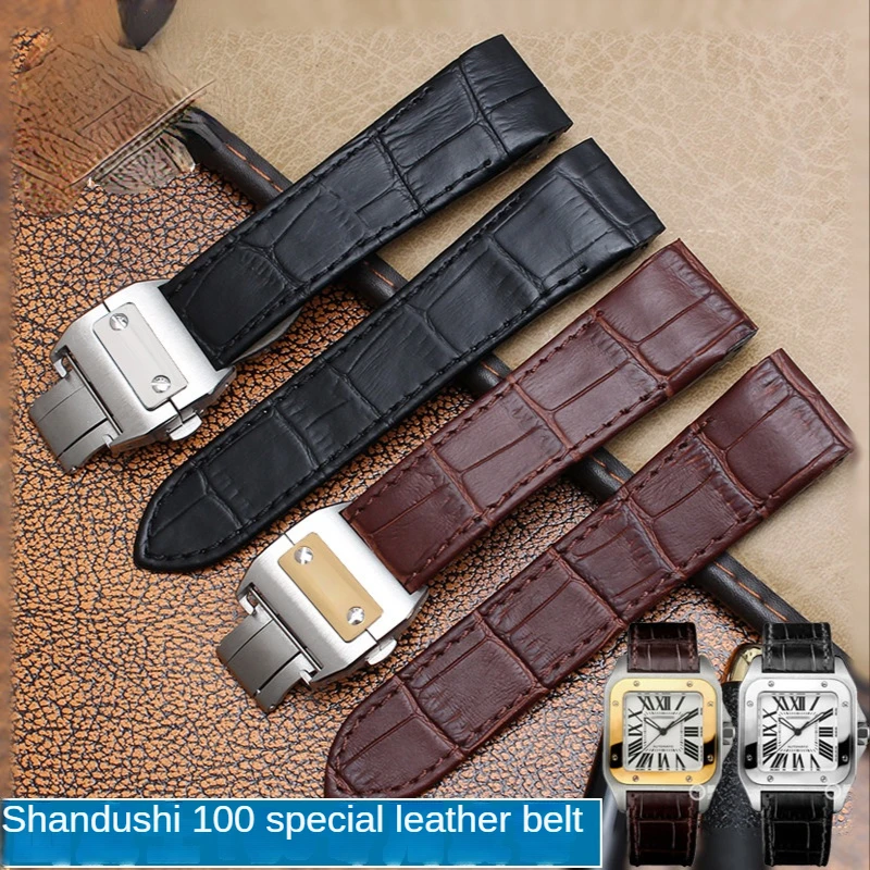 Cartier Watch Santos - สายนาฬิกาหนังแท้สําหรับ Cartier Santos 100 นาฬิกาผู้ชายผู้หญิง Santos