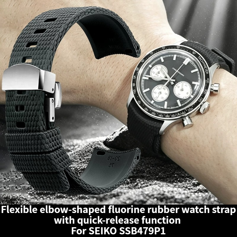 Seiko Watch Prospex - สายนาฬิกาฟลูออโรรับเบอร์โค้งรูปทรงโค้งแบบปลดเร็วสำหรับสายนาฬิกา SEIKO Prospex SSB479P1 SSB481P1 SSB477P1