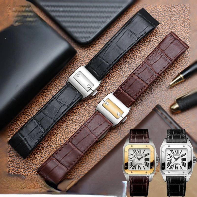 สายนาฬิกาหนังแท้สําหรับ Cartie - Cartier Watch Santos บทวิจารณ์และราคา